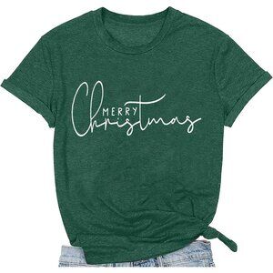 Caipudan Women Green Graphic Tees Short Sleeve Tops Christmas Tree Day T Shirt